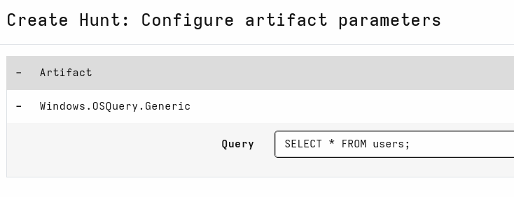 Configure OS query statement in Velociraptor